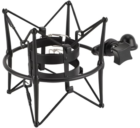 Spider Microphone Shock Mount, Metal Mic Holder for 60mm Diameter Studio Condenser Mic, Anti Vibration Mic Clip Holder with Buckle Design for Broadcasting Recording Studio (Black)