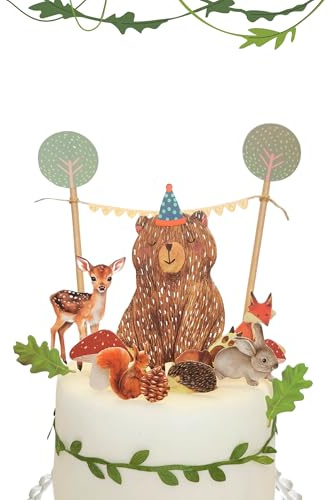 100% handmade Jungle safari forest zoo leaves woodland animals bear squirral fox reindeer hedgehog mushroom cake toppers set baby kids children 1st 2nd birthday cake decoration eco