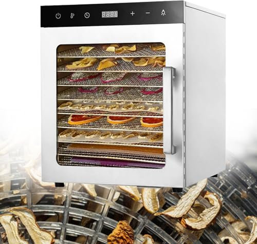Lakenbroade Dehydrators for Jerky, 10 Trays Stainless Steel Meat Dehydrator, 194℉ Temp Control & Digital Timer, 800W Fruit Dehydrator, Food Dehydrator for Jerky, Dog Treats, Mushroom, Veggies