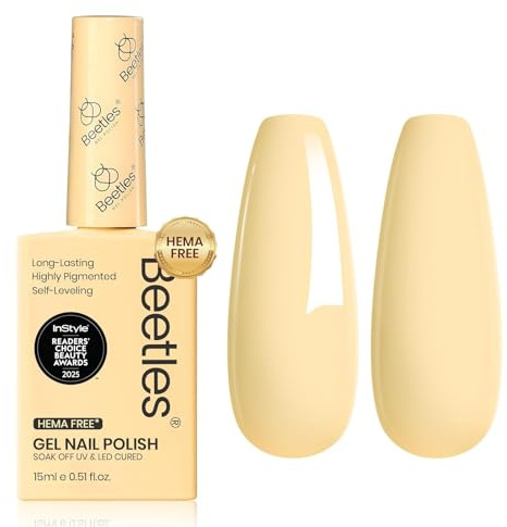 Beetles Pastellgelber Gel-Nagellack, 15 ml hellgelber Gel-Nagellack Butter Time Ganzjahresnägel Soak-Off UV bunte Flasche Nagelkunst Maniküre Geschenk für Frauen