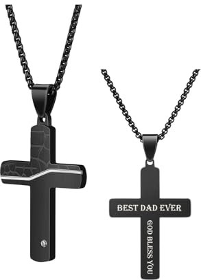 PiercingJak Edelstahl Kreuz Kette mit Gravur Kreuz Anhänger Herren Halskette Christlich Religiöse Gebet Charm Schmuck Personalisierte Geschenke für Männer Vater
