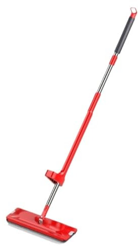 JYARZ Balai Serpillère Lave Sol Balai Plat Mains Libres Télescopique À Essorage Automatique en Acier Inoxydable À 180 Degrés pour Cuisine Balais Nettoyer Sol(Rot)