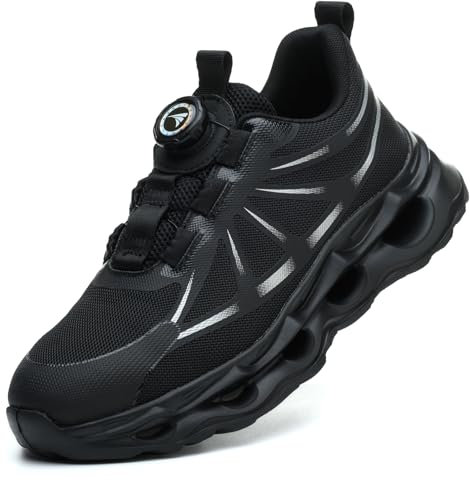 RASEARY Scarpe Antinfortunistiche Uomo Donna Antiscivolo Scarpe da Lavoro Leggere Scarpe da Cantiere con Punta in Acciaio Scarpe Sicurezza,Nero EU 42