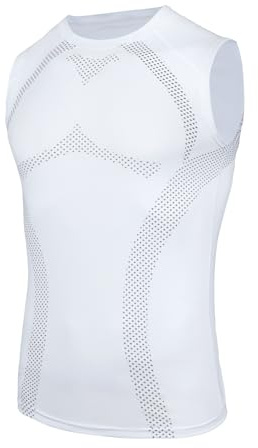AMZSPORT Herr kompressionströja sport linne ärmlös funktionell skjorta löptröja, 111013-vit, L