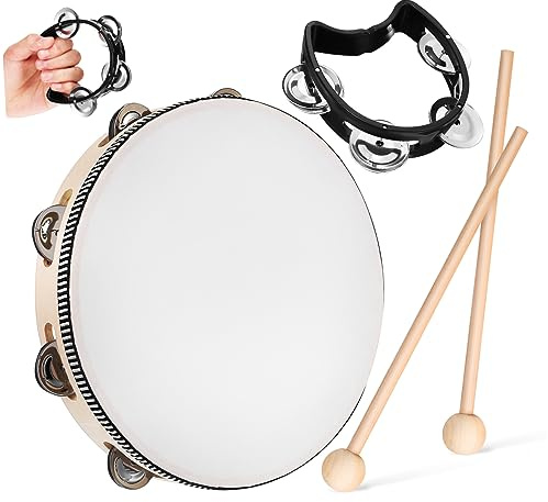 SWOOMEY Tamburin Für Erwachsene Handtrommel Mit Holzstab Percussion-drum Leicht Und Transportabel Geeignet Für Musikunterricht Und Partys