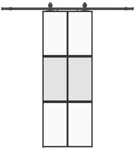 vidaXL Porta Scorrevole Set Ferramenta Nera 76x205 cm Vetro Temperato