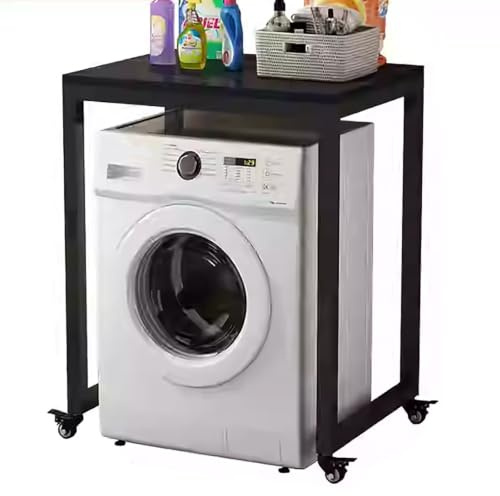 Lagerregal Über Der Waschmaschine Mit Rollen,Über Dem Waschmaschinenregal,Waschmaschinenschrank,Badezimmer-Regal,Frontlader-Waschmaschine Und Trockner Tragbares Gestell(Black/white)