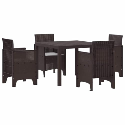 vidaXL Conjunto de Comedor de Jardín 5 pcs Marrón Polipropileno, Juego de Comida Moderno para jardín y terraza, Rectangular, Ligero y Durable, para reuniones al Aire Libre