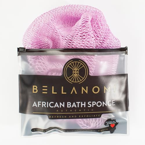 BELLANOMI African Exfoliating Net Sponge, Authentic African Bath Sponge, Ethically sourced from Nigeria, 45 inches Long, Back Scrubber for Daily use (Lilac)