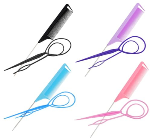 Homoyoyo 4 set Pettini per Acconciature con Punta Abs e Acciaio Strumenti per Styling Sicuri e Versatili per e Domestico Inclusi Colori Rosa e