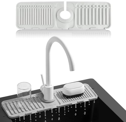 2x Silicone Sink Draining Mat for Faucets – 40x12 cm Splash Guard & Counter Protector, Kitchen & Bathroom (Grey)