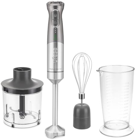 Ufesa Batidora de Mano Neptune Max Go, Recargable, Batería 2000 mAh, 5 Velocidades, USB-C, 4 Cuchillas, Picadora 500ml, Vaso Medidor 700ml, Batidor Emulsionador
