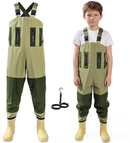Ghosthorn Chest Waders for Kids Children Waders Nylon Waterproof Fishing Waders Toddler Youth Hunting Waders with Boots EVA for boys Girls