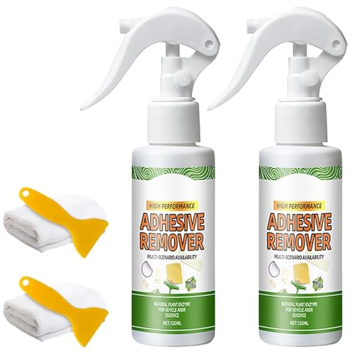 Spray dissolvant adhésif puissant multi-usages,Spray dissolvant pour autocollants avec grattoir en plastique,Nettoyant rapide pour étiquettes,décalcomanies,ruban adhésif,résidus (2 pièces)