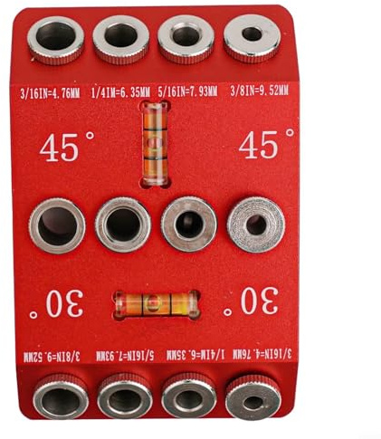 30 45 90 Degree Angle Drill Hole Guide Jig with 4 Sizes Guide Holes for Cable Railing Installation, Red Aluminum Alloy(C)