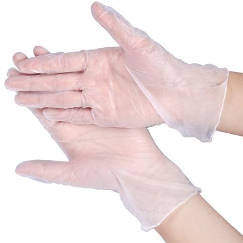 Heuskay Einweghandschuhe, PVC, transparent, Vinyl, Größe M, 7,1–8 cm, 100 Stück