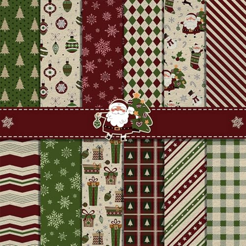 MerwDeeyt Scrapbook Papier Weihnachten Muster Scrapbook Bastelpapier, 30x30 cm Doppelseitiges Motivpapier 24 Blatt Winter Dekopapier für Journal Scrapbooking