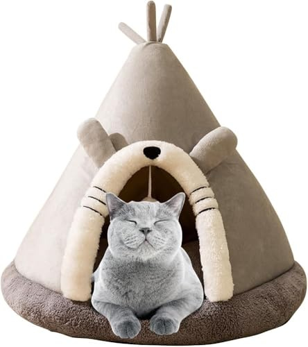 BANTASE Katzenhaus Waschbare Halbgeschlossen Katzenhöhle Katzenbett: Hundehöhle Hundehütte Kuschelhöhle Flauschig, Weiches Und Warmes Katzenbetten für drinnen(D,XL)