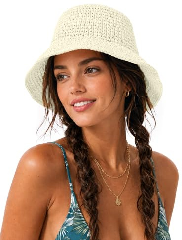 Zylioo L/XL Straw Bucket Hats for Big Heads Sun Hat 60cm Hats Summer Sun Protection UPF50+ Beach Holiday Hat Off-White