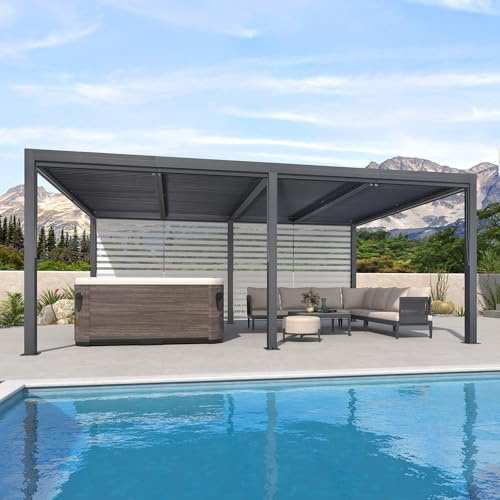 PURPLE LEAF Pergola Zubehör 2er-Set Sichtschutz für 6 m Lamellenwand, Grau | Außenrollo, UV-Schutz, Aluminiumrahmen, Teslin-Netzgewebe, Stufenlos Verstellbar, Leicht Winddicht, Flexible Beschattung