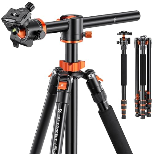 K&F CONCEPT 76 inch Twist lock Camera Tripod,Professional Center Axis Horizontal Tripods with Detachable Monopod,360 Degree Ball Head,Quick Release Plate Compatible with DSLR Cameras T254A6+BH-28L