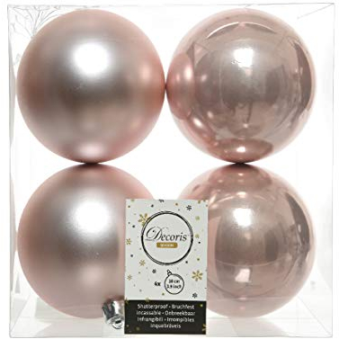 Lote de 4 bolas de Navidad (diámetro 100 mm) Alpina Rosa Polvo