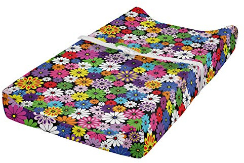ABAKUHAUS Blume Wickelkissen Wikelauflagenbezug, Floral Vivid Gänseblümchen, Weiches Wickeltischunterlage mit befestigungs löchern, Mehrfarbig