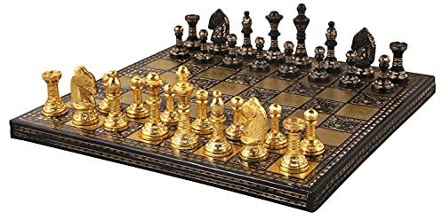 RoyalChessMall - Staunton inspirierte Luxus Schachfiguren & Brettset aus Messingmetall -12 - Gold & Schwarz