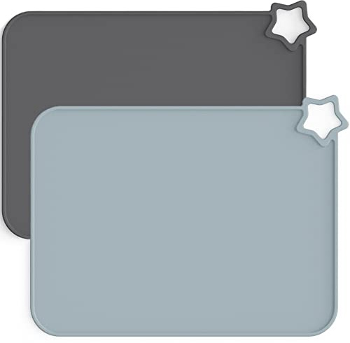 Moonkie 2PC Baby Silikon Platzset Abwaschbar, Platzdeckchen, rutschfest Tischset Kinder, Kinder Platzset, Schmutzabweisend, Tragbar, für Kinder und Kleinkinder (Dunkelgrau/Hellgrau)