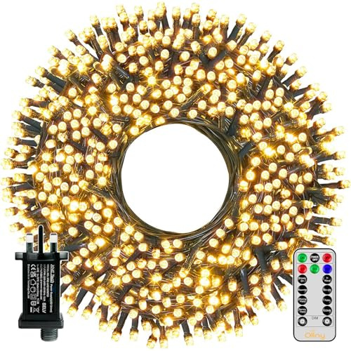 Ollny Outdoor Fairy Lights, 80m 800 LEDs, Warm White, Mains Powered | Remote, 8 Light Modes and Timer with Water-Resistant Design for Christmas Trees, Gardens, Patios and Indoor or Outdoor Decor