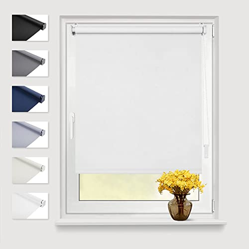 Eurohome Verdunkelungsrollo Thermo Rollo 70x130cm (Stoffbreite 66 cm) Weiß Klemmfix ohne Bohren mit gleichfarbige Beschichtung Seitenzugrollo Oeko-TEX Standard 100 Klemmrollo für Fenster & Tür