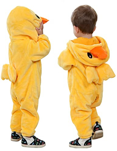 DOLADOLA Unisex baby-overall med huva，Djurdräkter för Bebisar,Bebisens Favorit Outfits för Alla Tillfällen(2-3 år,Gul anka)