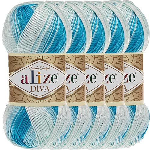 Alize 5x 100g Diva Batik Türkische Premium Wolle 100% Acryl Handstrickgarne Garn | Yarn | Strickgarn Babywolle mit Farbverlauf Baby Akzente Accessoire zum Häkeln Stricken (2130)