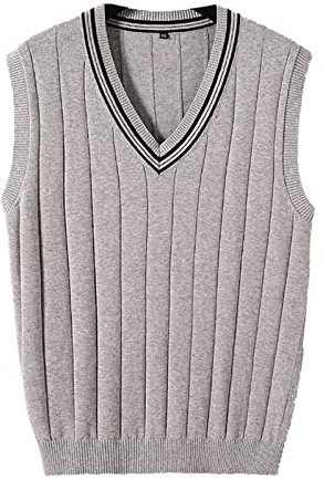 MANBOZIXi Maglioni Senza Maniche Uomo Maglione con Scollo a V Gilet in Maglia Elegante, Grigio L