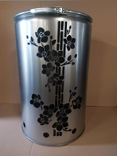 Fuchsbau Feuertonnen Feuertonne mit - Orchidee - Motiv - Gefertigt aus neuem Ölfass - Besondere Feuerstelle für Garten und Terrasse - Hohe Feuerschale mit Rostoptik - 90 x 60 cm