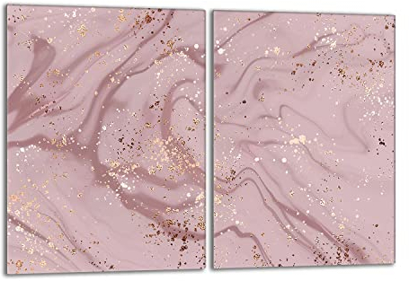 DarHaus Piastre di copertura per piano cottura in ceranfeld 2 pezzi 40 x 52 cm | copertura per piano cottura cottura elettrico a induzione | paraschizzi | tagliere in vetro | Marmo rosa
