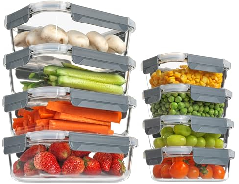 Vtopmart Glass Containers with Lids, 8 Pack Glass Meal Prep Containers, Lunch Box with BPA Free, Stackable, High Temperature Resistance, for Freezer, Camping