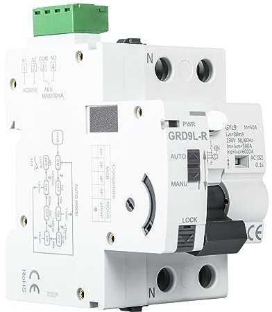DEWIN Interruttore Differenziale a Riarmo Automatico 40A 30mA Salvavita con Riarmo Automatico DEWD9L-R RCCB Smart Interruttore di Protezione a Bassa Tensione 2P AC