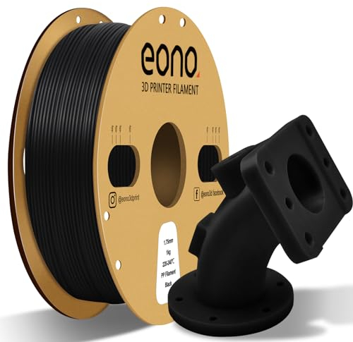 Eono PP Filament 1,75mm Polypropylen (+/- 0,03 mm) Halbflexibles Robustes Filament PP 3D Drucker 1 kg (2,2 Pfund) für 3D Druck,5pcs Build Sheet enthalten, Schwarz