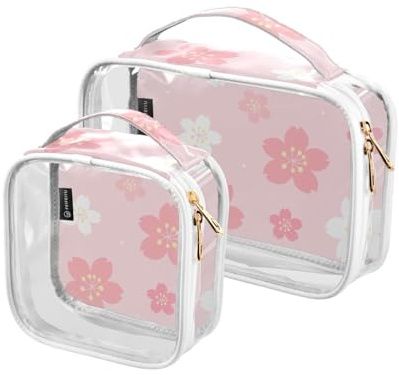 Trousse de toilette de voyage transparente, jolie fleur de cerisier rose 2 pièces, trousse de maquillage portable, sac cosmétique transparent, pochette de rangement de voyage, A947, Trousse de