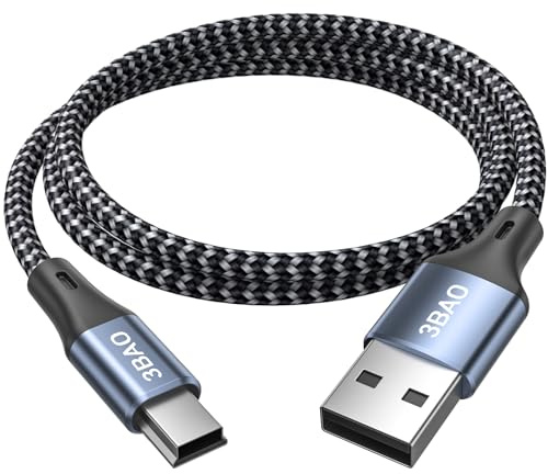 3BAO Mini USB Cable 3M, USB 2.0 Type A to Mini B Cable Support Data Sync and Charging, Mini B 5-Pin Lead Compatible with Hero 4/3, PS3 Controller, Dash Cam, SatNav, GPS Receiver, PDAs, Camera