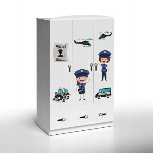 PLASTIKO Dreitürige Kinderkleiderschrank mit Polizei-Motiv - Abenteuerliches Raumwunder für kleine Helden 60X110X190 cm