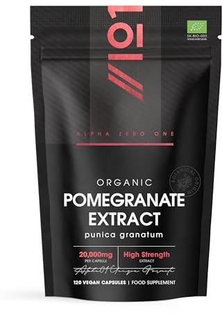 Organic Pomegranate Extract 20,000mg – 120 Vegan Capsules (4 Months Supply) - High Strength 40:1 Punica Granatum Extract - by Alpha01