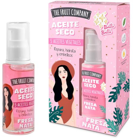 The Fruit Company Aceite Seco FRESA NATA 50ml | Dry Oil Glitter | 5 Aceites Vegetales, Repara, Hidrata y Embellece - Brilli Brilli