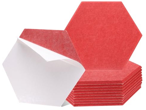 QUARKZMAN 12pcs Panneau Acoustique Mural Auto-Adhésif 30x26x0,9cm, Panneaux Insonorisants Hexagonaux de Bonne Isolation Phonique pour Décoration Murale Acoustique, Rouge