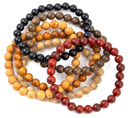 Lqdcyyat 6Pcs 8mm Wooden Beaded Bracelet Bangle for Men and Women Elastic