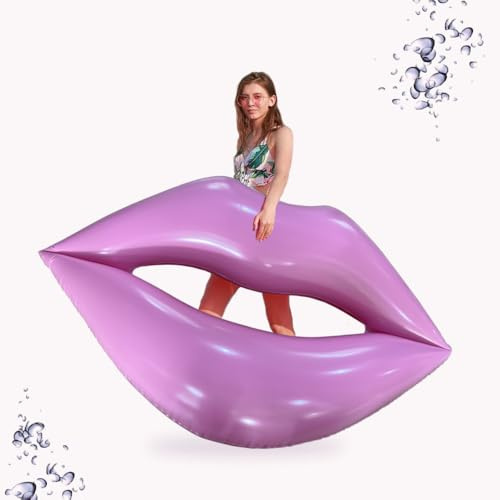 Large Funny Pool Float - Giant Pink Lips Float for Swimming Pool 71 х 63 Inch Big Floaties Adult Size Cute Inflatable Mouth Print Accessories