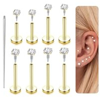 LOLIAS 14K Gold Filled Internally Threaded Piercing Jewelry for Cartilage Helix Tragus Nose - 16G Lip Medusa Piercing Studs - Hypoallergenic 316L Stainless Steel Flat Back Earrings Studs