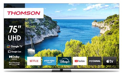 THOMSON 75 Tum (190cm) 4K Ultra HD Smart Google TV, Wi-Fi, Dolby Audio, HDR10, Bluetooth 5.1, Triple-Tuner (Kabel/Satellit/Antenn), HDMI, CI+, A+ Panel - 75UG5C14