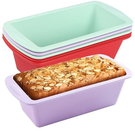 Puedno Silikon Backformen, Brotbackform Klein Rechteckig, Silikon Kastenform 20x9,5x5,5cm Kuchenform Tortenform Backform Silikonformen Backen Kastenbackform, BPA frei (6 Stück Lila, Grün, Rot)